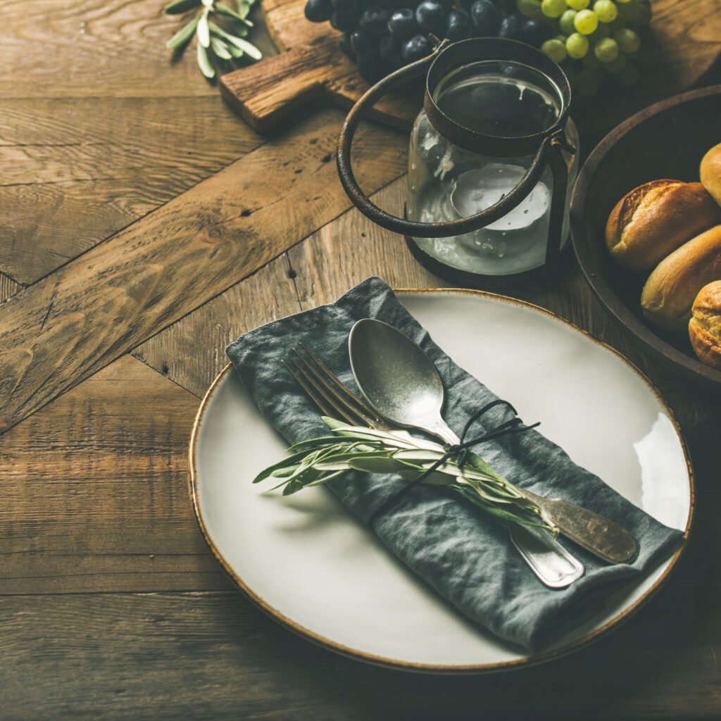 fall holiday table decoration setting for gathering, square crop